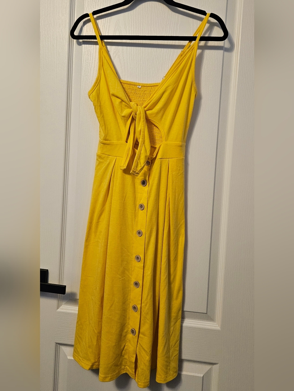 Yellow Tie-Front Button Midi Dress - Women Large